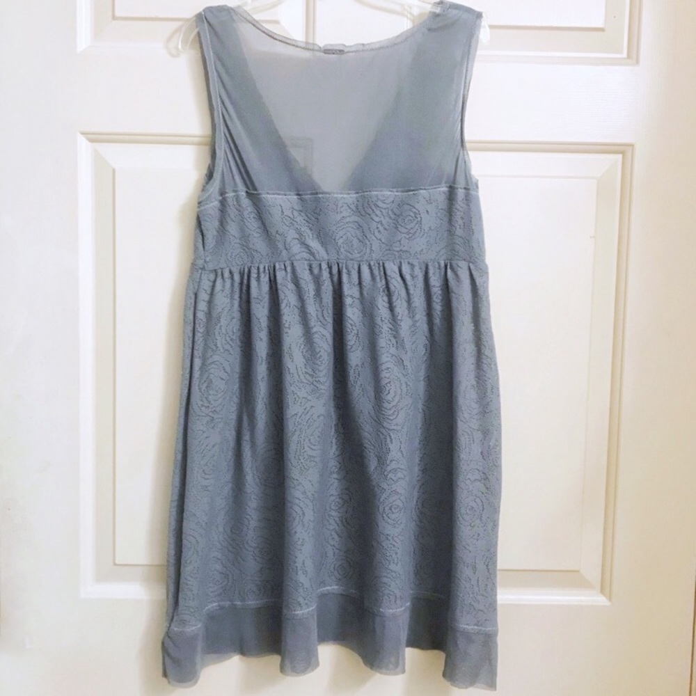 Free People Blue Gray Rose Eyelet Dress Mesh Top - Picture 3 of 7